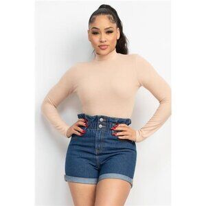 Taupe - Fitted Mock Neck Long Sleeve Top For Women